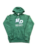 A dark green Nike hoodie with 'ND CROSS COUNTRY' printed in white on the front,