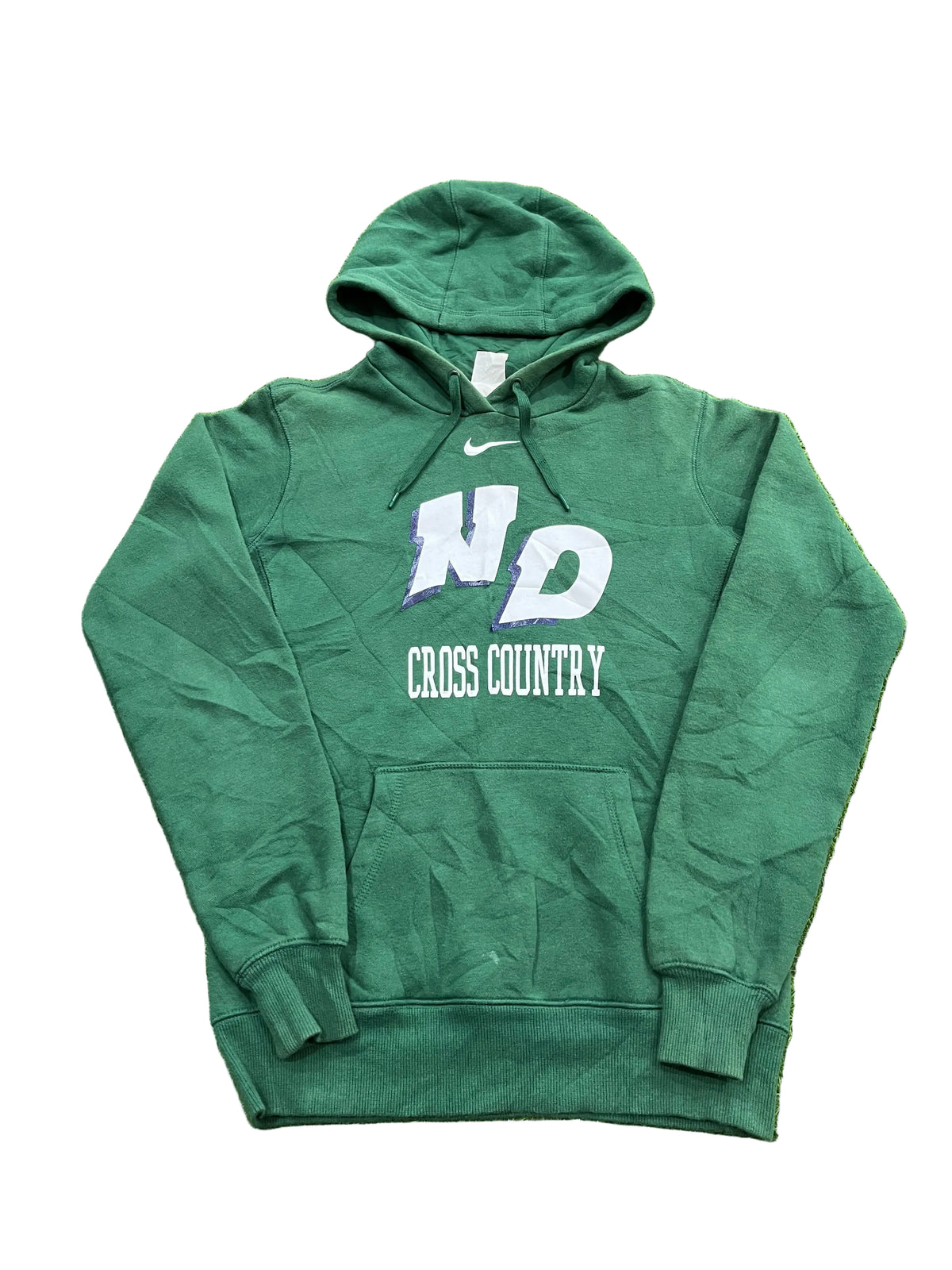 A dark green Nike hoodie with 'ND CROSS COUNTRY' printed in white on the front,