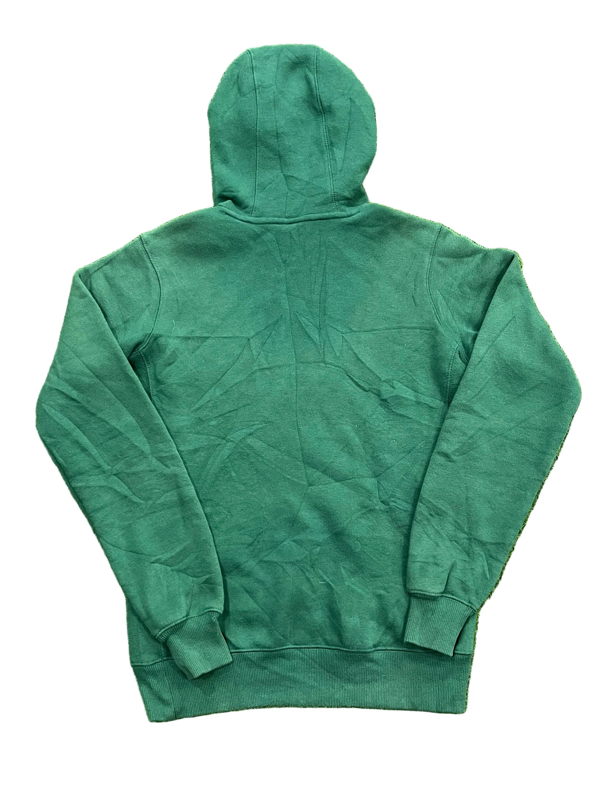 A dark green hooded sweatshirt on the white background 