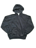A black zip-up with bare feet visible at the bottom edge of the frame.