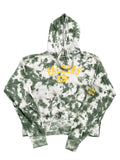 A green and white tie-dye pullover hoodie with 'PALMERS' and a Gameday logo printed in yellow on the chest,