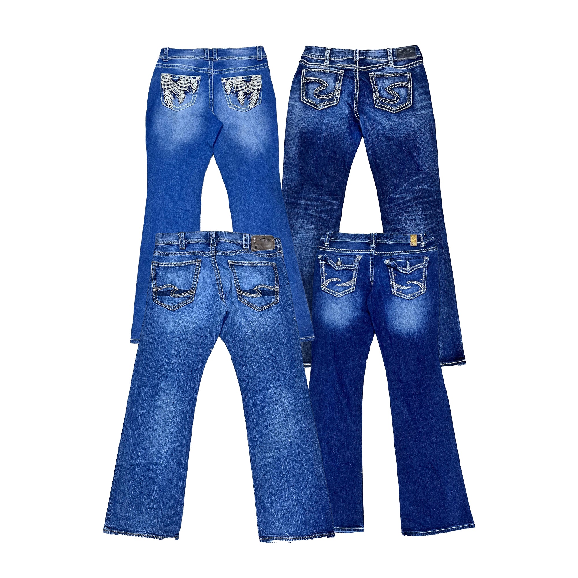 Y2K FLARED BACK-POCKET EMBELLISHMENT DETAILS BOYFRIEND JEANS 9 PCS