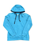 A bright blue Puma hoodie with black drawstrings and a black Puma logo on the left chest,
