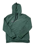 A dark green Nike hooded sweatshirt The sweatshirt features a subtle gray and black Nike Swoosh logo on the left chest and black drawstrings.