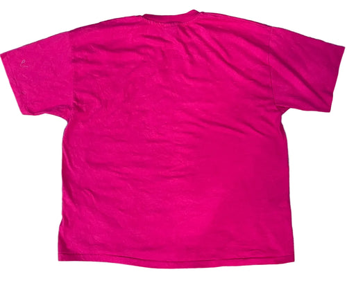 A bright pink short-sleeve t-shirt ON THE WHITE BACKGROUND 