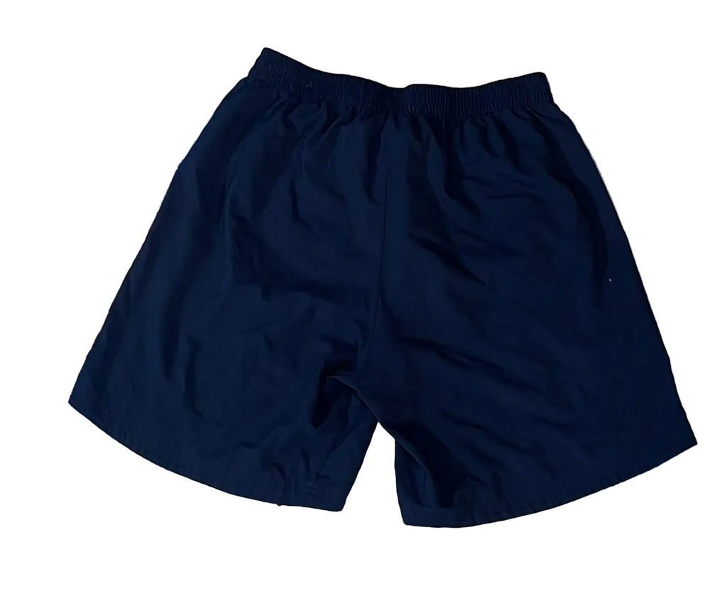 A pair of dark navy athletic shorts