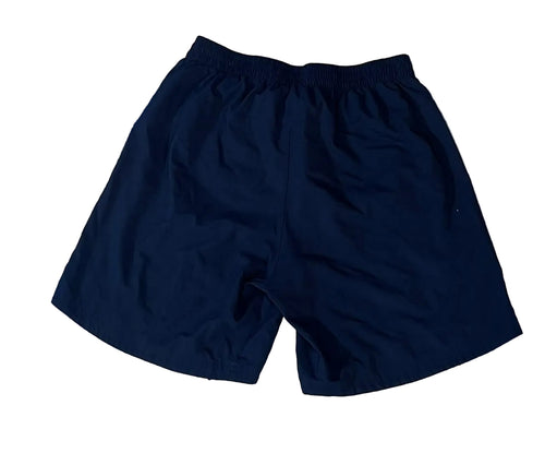 A pair of dark navy athletic shorts