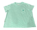 A mint green short-sleeve crewneck t-shirt with a chest pocket, 