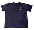 A navy blue Carhartt short-sleeve t-shirt with a chest pocket  and carhartt logo