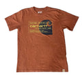 A rust-orange Carhartt t-shirt chest. text is carhartt and logo