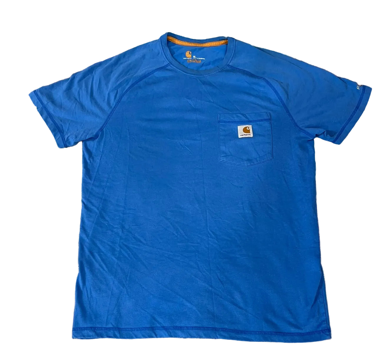 A bright blue short-sleeve Carhartt pocket T-shirt