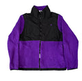A Champion zip-up jacket with a black upper chest and collar and purple sleeves and lower body,. The Champion 'C' logo is visible on the left chest.
