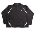A black long-sleeve quarter-zip pullover with white graphic accents on the chest and sides, 