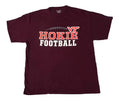 A maroon short-sleeve t-shirt with 'HOKIE FOOTBALL' and a 'VT' logo printed on the front,