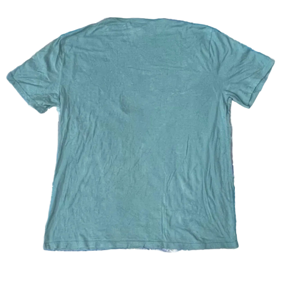 A plain short-sleeve crewneck t-shirt in a muted teal-green color 