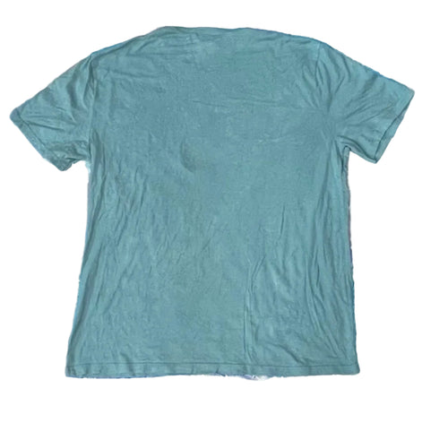 A plain short-sleeve crewneck t-shirt in a muted teal-green color 