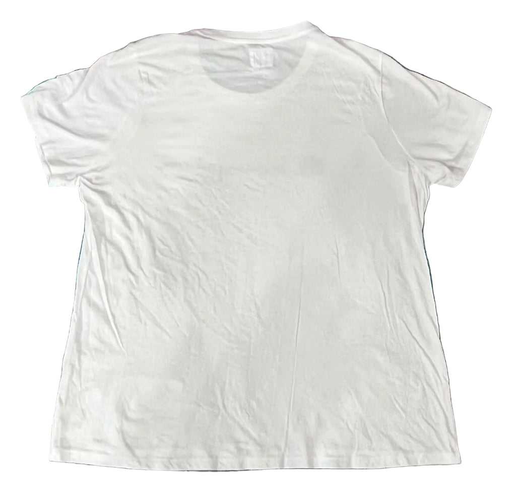 A plain white short-sleeve crewneck T-shirt on a white plain background 