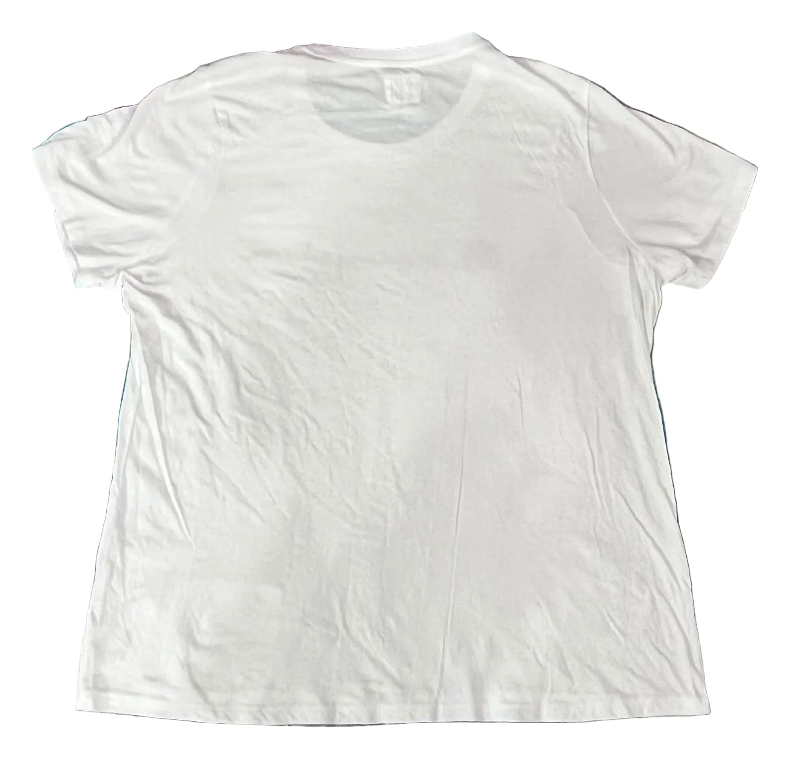 A plain white short-sleeve crewneck T-shirt on a white plain background 