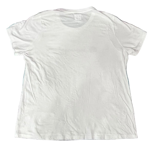 A plain white short-sleeve crewneck T-shirt on a white plain background 