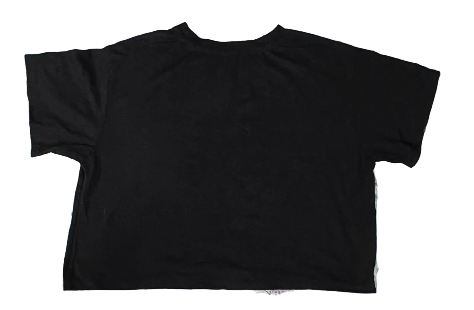 A black short-sleeve crewneck t-shirt on a white plain background