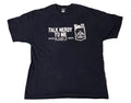 A black short-sleeve graphic t-shirt lThe shirt features a white graphic print on the front with the text 'TALK NERDY TO ME', 'COLORADO SCHOOL OF MINEA', and a stylized pocket graphic.