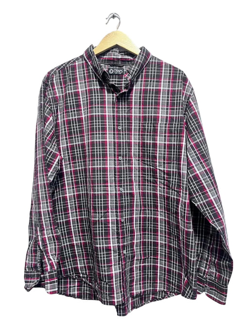 Chaps men plaid shirt on a hanger against a white wall