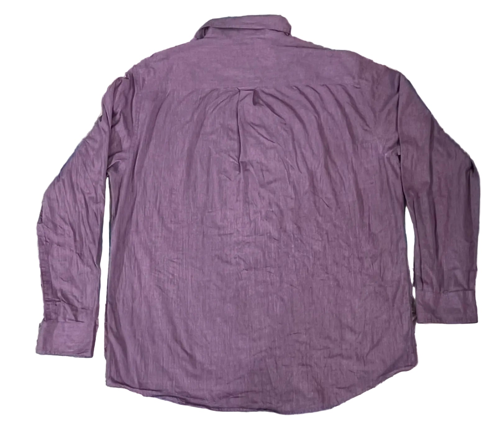 A long-sleeve button-up shirt in a dusty purple or mauve shade, 