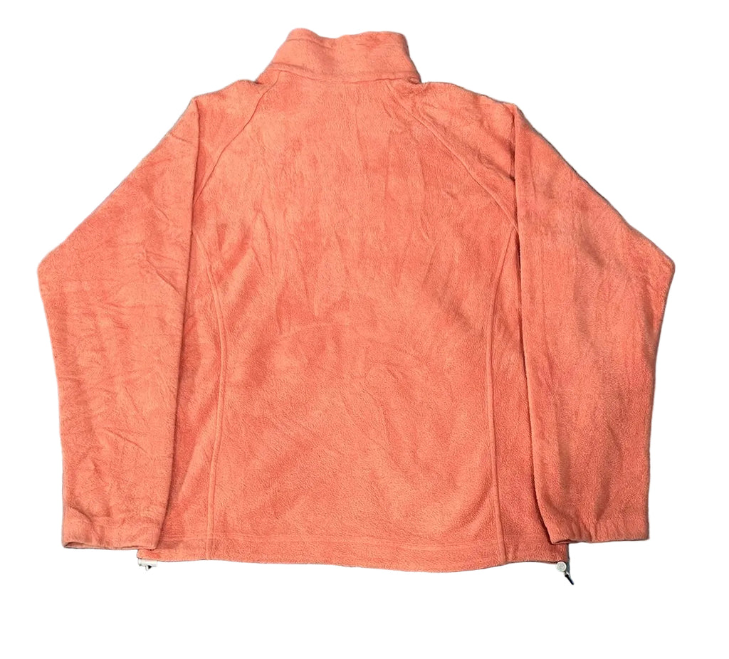 A coral orange fleece jackeT ON WHITE BACKGROUND 