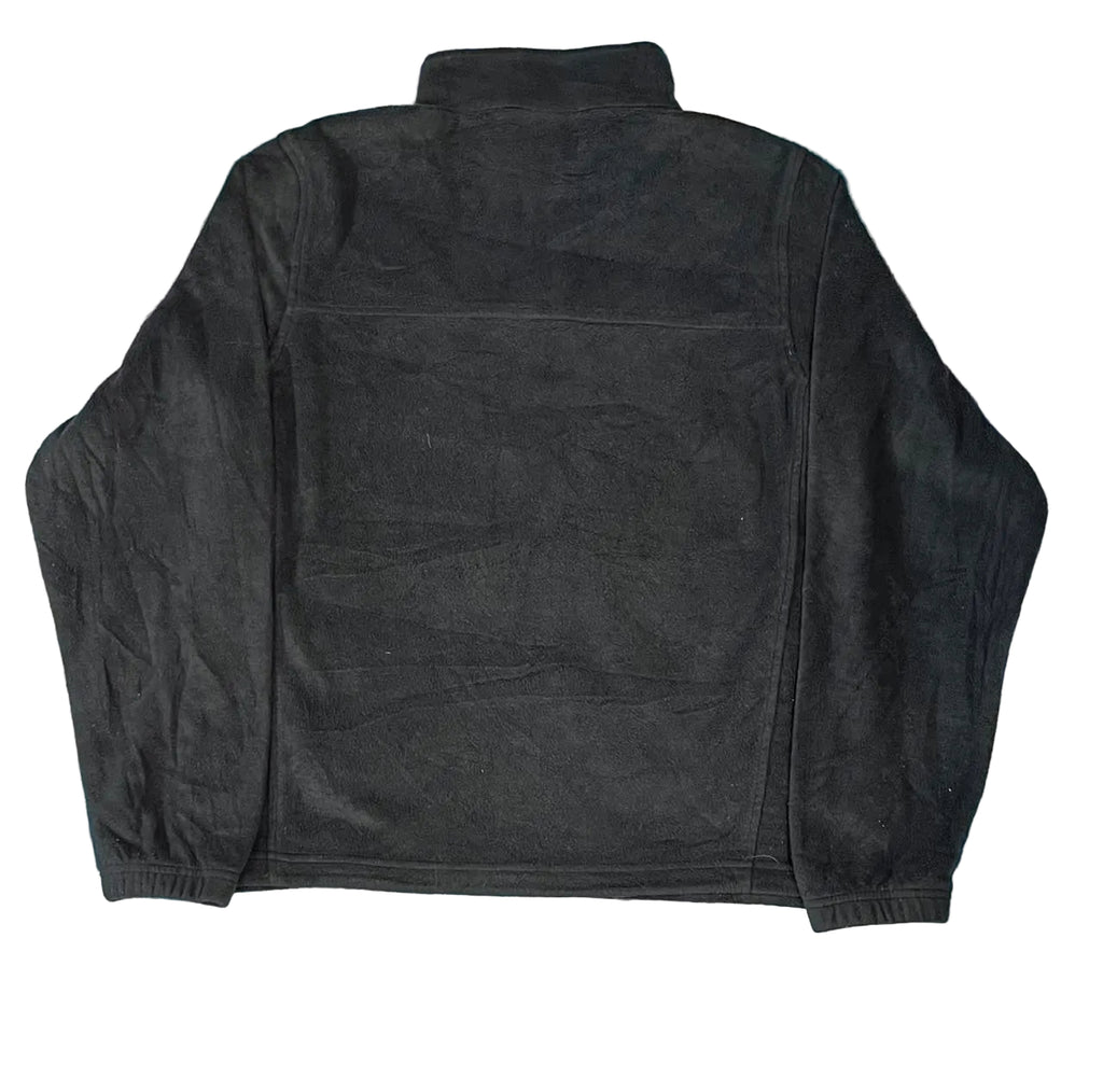 A black quarter-zip fleece jacket shown from the back