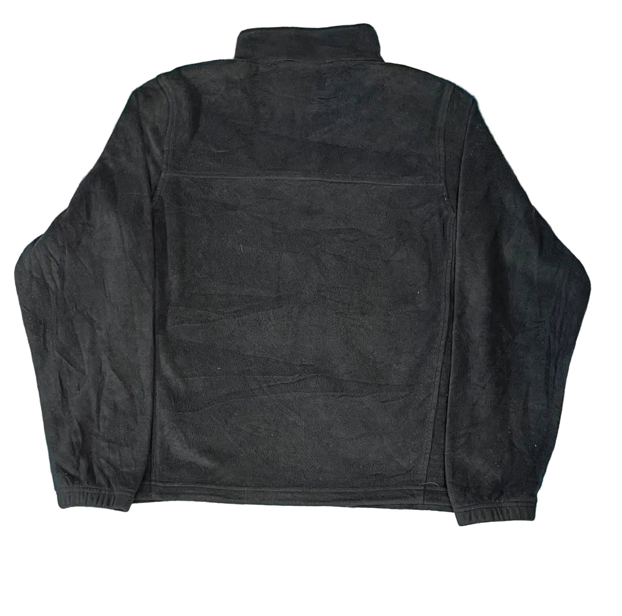 A black quarter-zip fleece jacket shown from the back