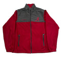 A red and gray zip-up jacket with the Alabama Crimson Tide logo on the left chest,