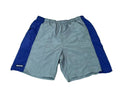 A pair of Columbia athletic shorts in gray and royal blue