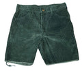 A pair of faded black denim shortsThe shorts feature a classic five-pocket design, belt loops, and a button closure.