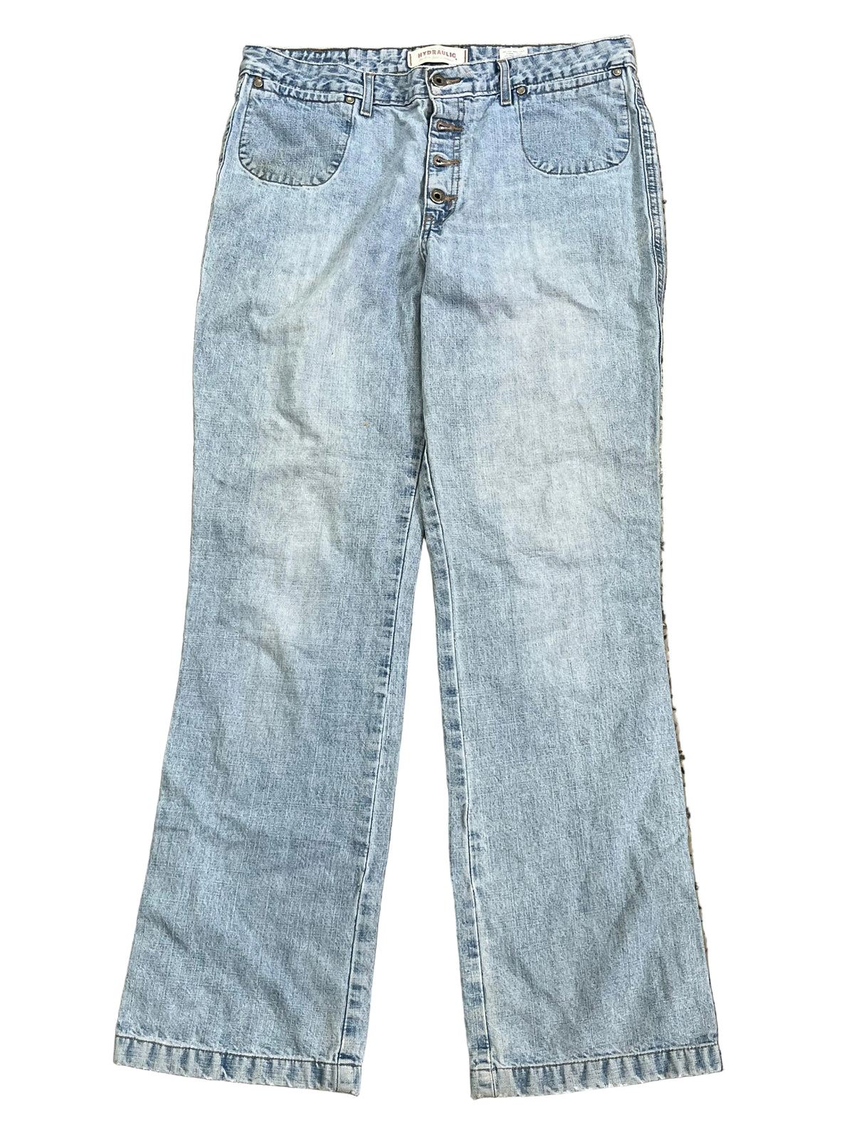 Light wash blue denim jeansON THE WHITE BACKGROUND