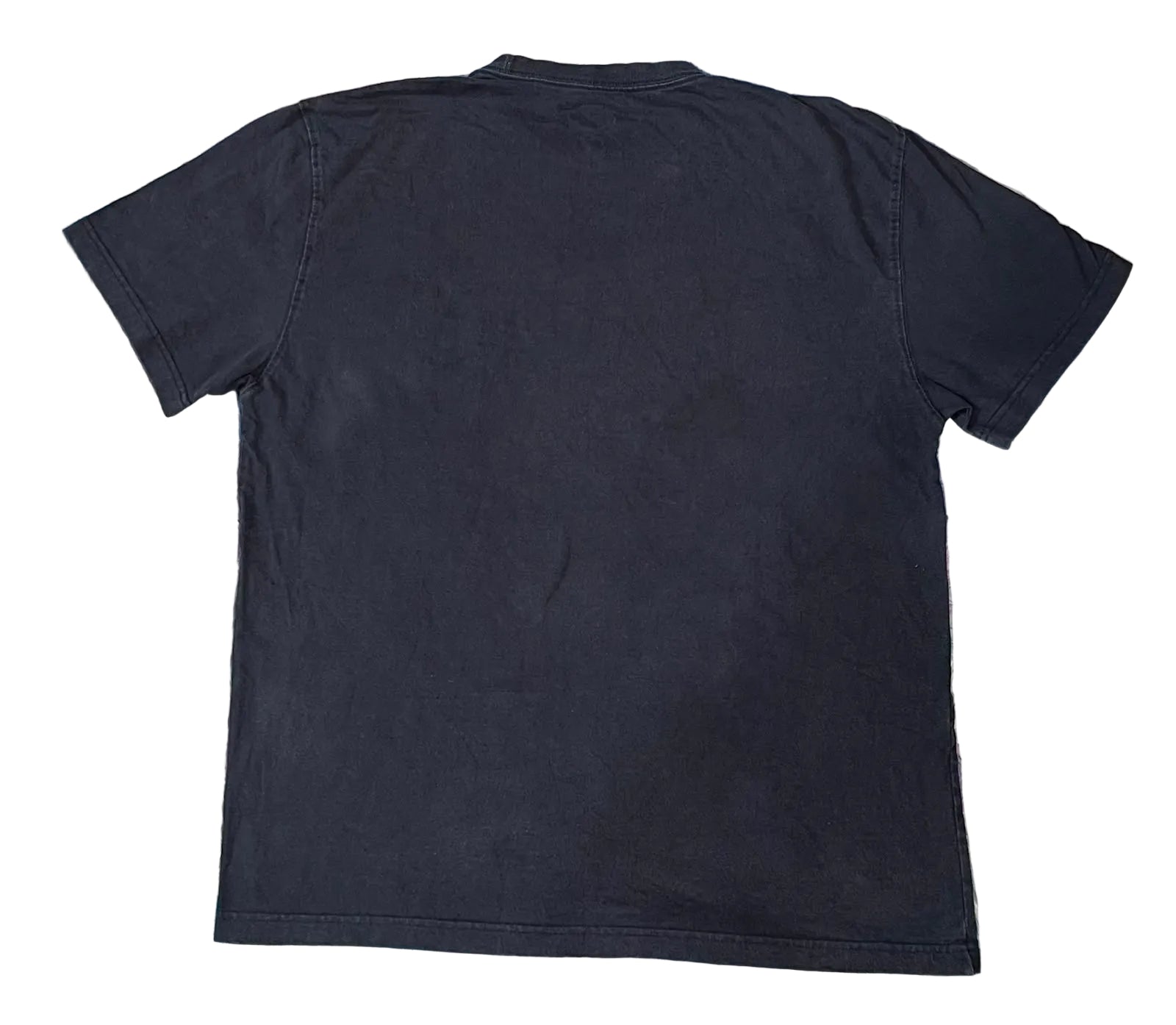 A black short-sleeve t-shirt on a white plain background