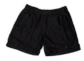 Black athletic shorts with an elastic waistband, 
