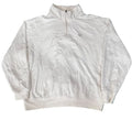 A light cream or off-white quarter-zip pullover sweatshirt with a mock neck, 