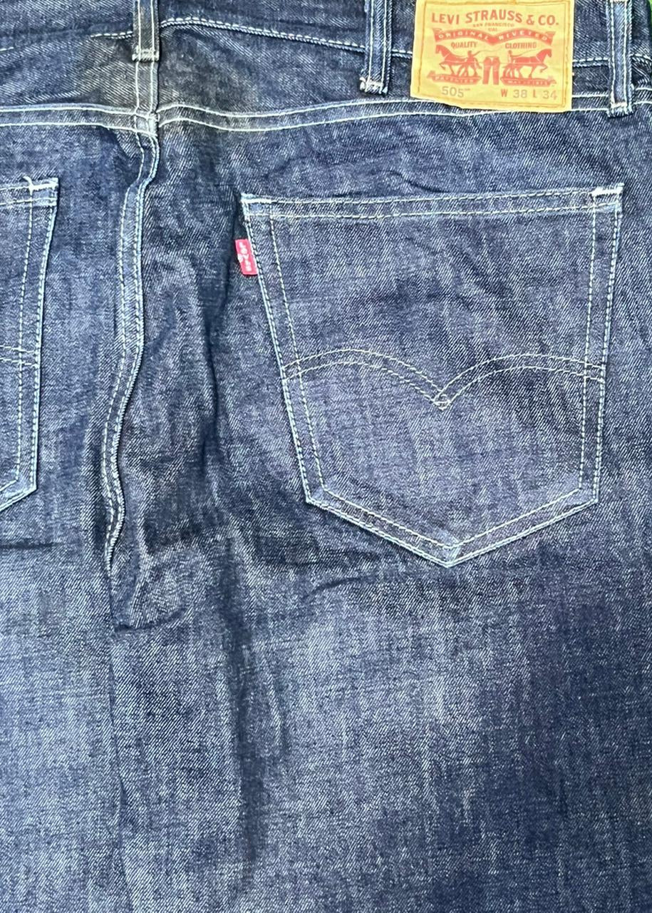 Close-up of a blue Levi's denim pocket with brand label.