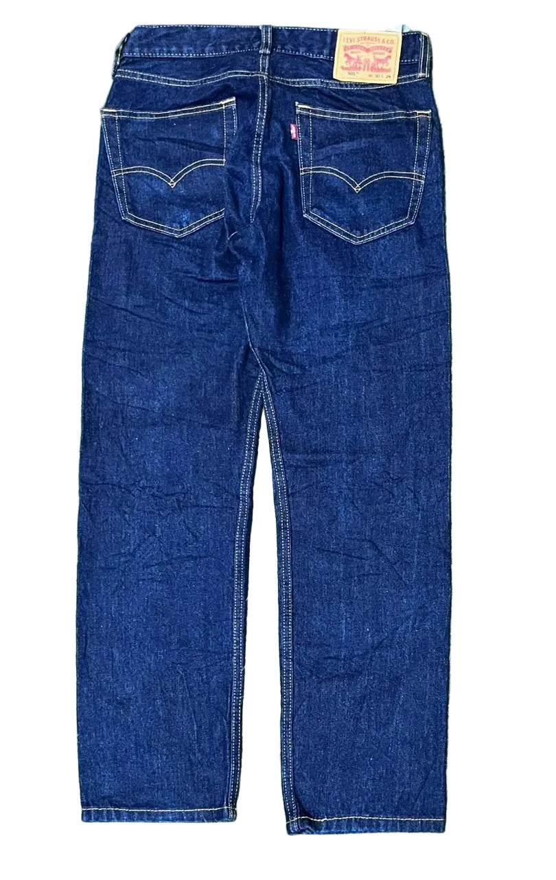 Blue jeans with a Levi's label on a White background