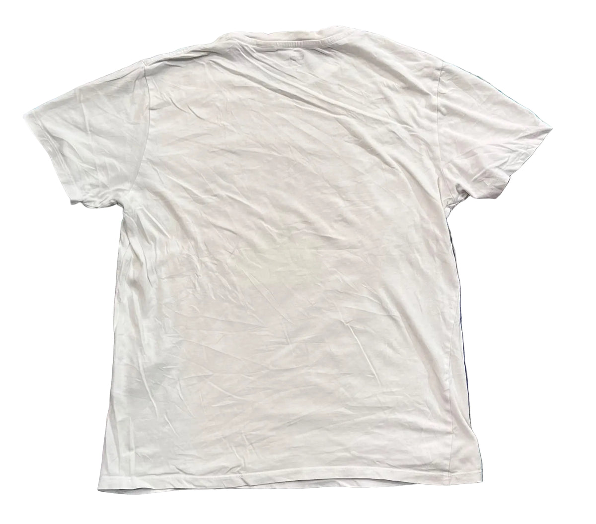 A plain white short-sleeve t-shirt on a white plain background 