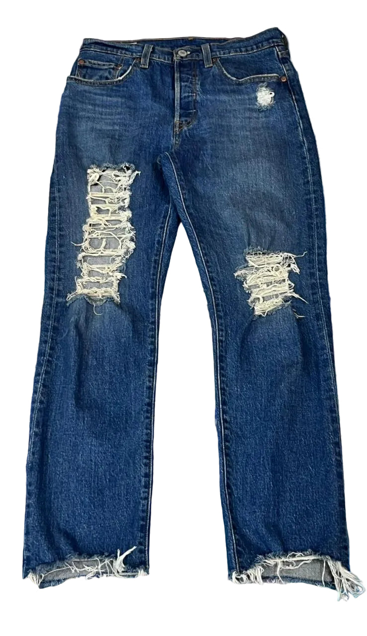 LEVI'S 501 MEN DENIM JEANS ON A WHITE PLAIN BACKGROUND
