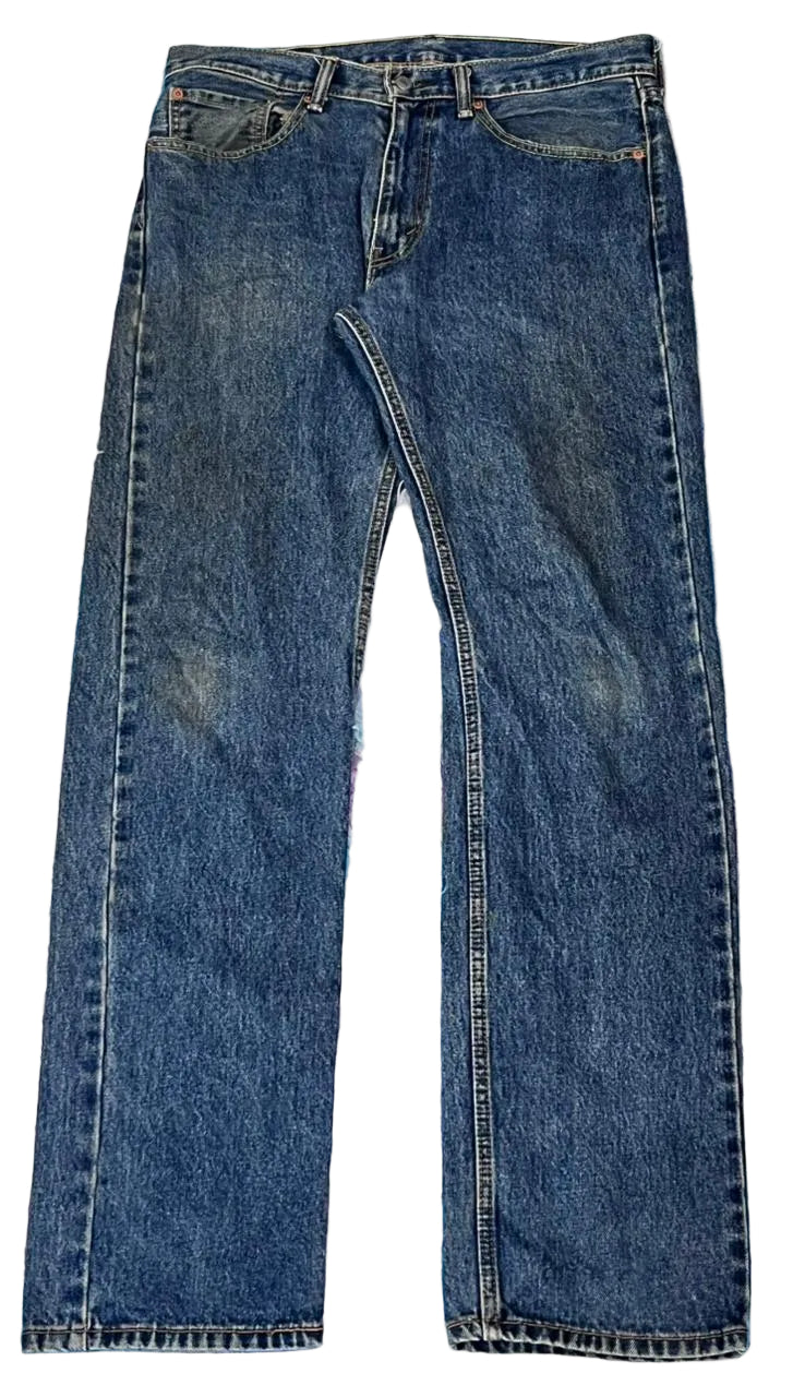 LEVI'S 505 MEN DENIM JEANS ON A WHITE PLAIN BACKGROUND  