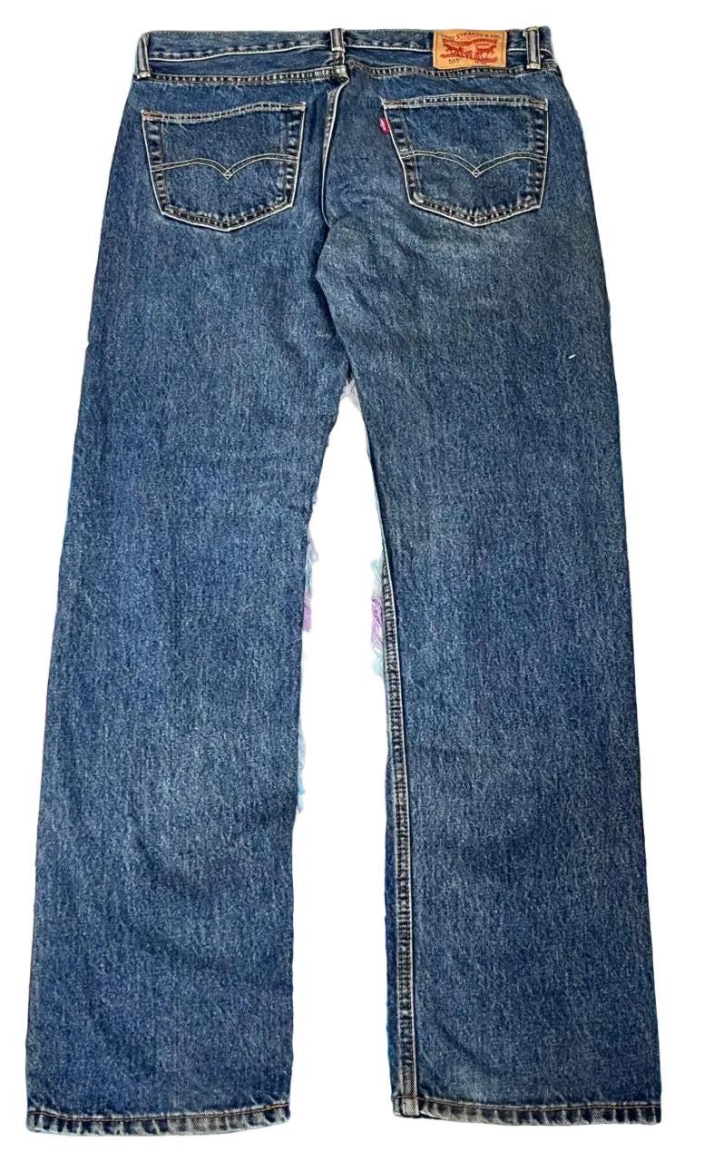 LEVI'S 505 MEN DENIM JEANS ON A WHITE PLAIN BACKGROUND 