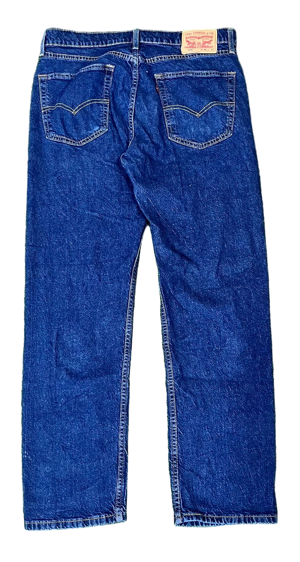 Levis 505 men denim jeans on a white plain background 