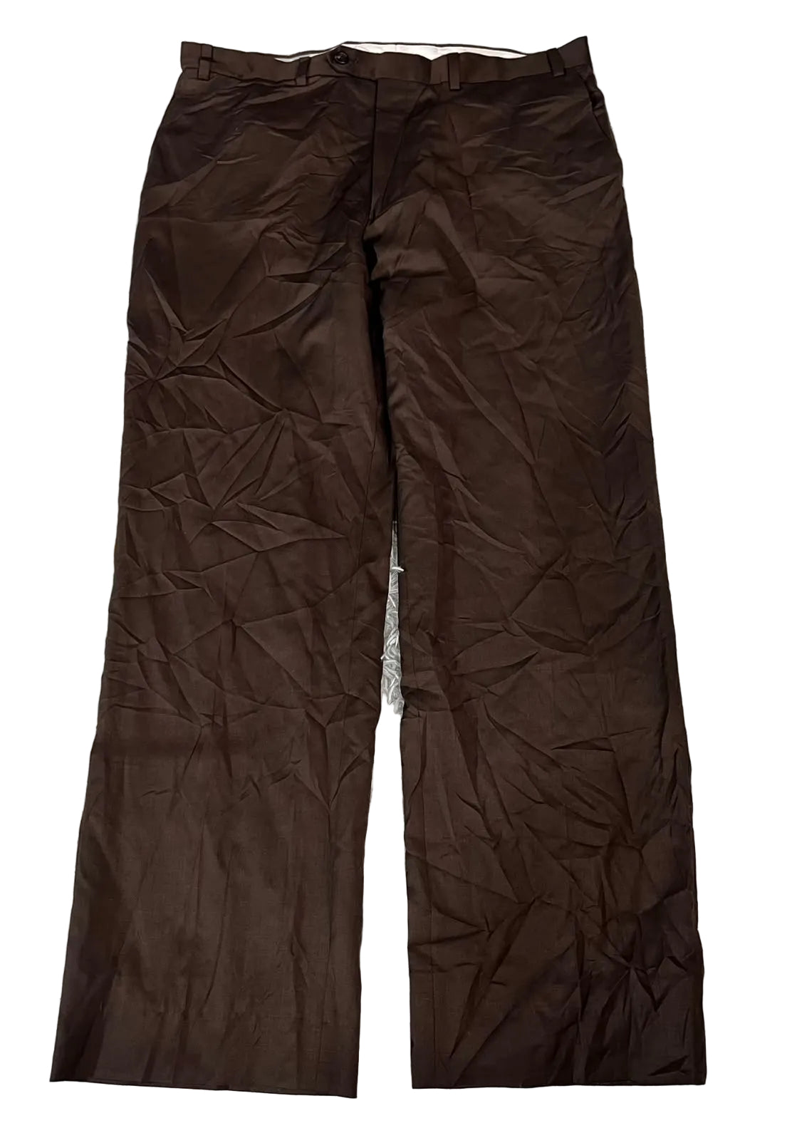 A pair of dark brown wide-leg trousers