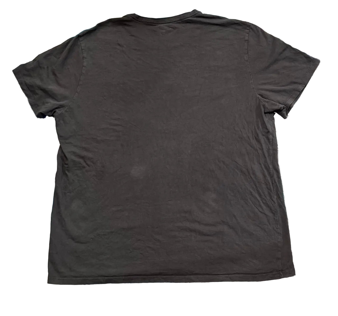 A plain black short-sleeve t-shirt ON THE WHITE BACKGROUND