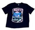A black short-sleeve graphic t-shirt featuring the KISS band logo and Japanese text,