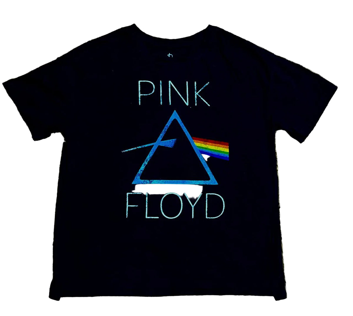 A black short-sleeve t-shirt featuring the Pink Floyd 'The Dark Side of the Moon' prism graphic, 