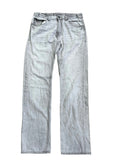 Light gray washed denim jeans on the white background