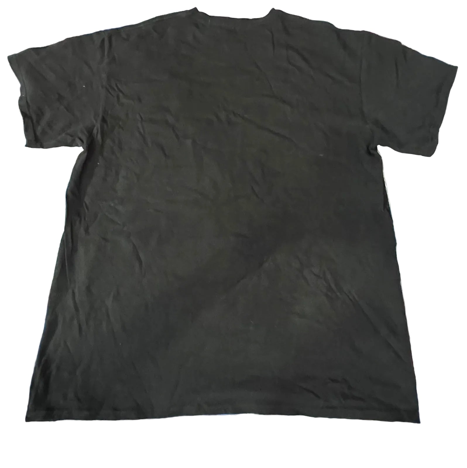 A plain black short-sleeve t-shirt ON THE WHITE BACKGROUND 